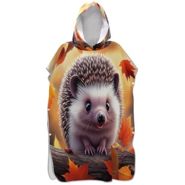 Imagem de Joisal Roupão reutilizável para adultos poncho de surfe praia banho com capuz toalhas com capuz bonito desenho animado ouriço outono ponchos femininos com capuz