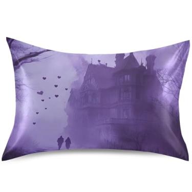 Imagem de Capas de almofada de cetim castelo estilo gótico roxo para cabelo capa de travesseiro padrão queen king almofada de resfriamento animal presentes decoração de cama, tamanho king, 101,6 cm x 50,8 cm