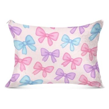 Imagem de Fronha decorativa de laço pastel azul rosa roxo com zíper padrão queen king tamanho corporal fronhas para cabelo e pele, tamanho padrão, 51 x 66 cm