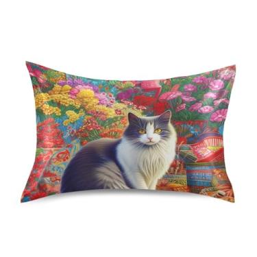 Imagem de Almofadas de cetim coloridas cinza flores florais padrão queen king size fronhas de cetim floral decoração de casa cama king size 101,6 cm x 50,8 cm