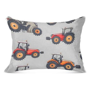 Imagem de Lindas fronhas decorativas cinza trator desenho animado zíper padrão queen king size fronha grande travesseiro sonolento, tamanho padrão, 50,8 cm x 66 cm