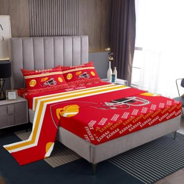 Imagem de Feelyou Jogo de lençol casal de futebol americano, Kansas, para crianças, meninos, meninas, futebol, cidade, presente, lençol com elástico alto, respirável, macio e leve de microfibra