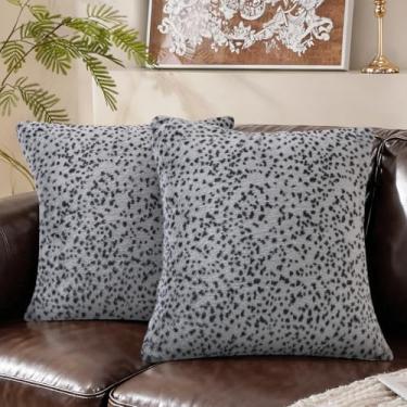 Imagem de SYSLOON Conjunto de 2 capas de almofada com estampa de guepardo, 45 x 45 cm, estampa de leopardo, decoração de casa, sofá e cama, cinza escuro