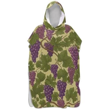 Imagem de Joisal Roupão retrô roxo uvas folhas verdes surf poncho trocador para Adul Plus Size adulto ponchos para mulheres praia banho toalhas com capuz