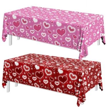Imagem de TEMYAXU 2 peças de toalha de mesa para dia dos namorados, início dos anos 2000, capa de mesa de coração vermelho com glitter, toalha de mesa de coração de amor e toalha de mesa de coração rosa, para o