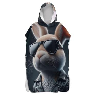Imagem de TSENQUE Coelho legal engraçado animal surf poncho trocador para adultos praia banho toalhas com capuz roupão adulto ponchos para mulheres