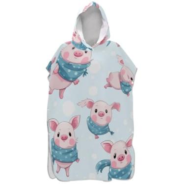 Imagem de Joisal Lindo poncho de surfe azul porco trocador adulto plus size ponchos para mulheres toalha de banho com capuz de praia