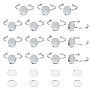 Imagem de UNICRAFTALE 15 conjuntos de anéis de dedo ovais 304 de aço inoxidável cabochão em branco componentes bandejas de bisel de punho aberto com base plana de 10 mm bandeja para fazer joias DIY