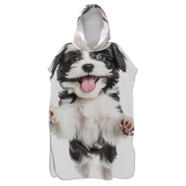 Imagem de TSENQUE Poncho de surfe para mudança de roupão de praia com capuz toalha floral de secagem rápida unissex adulto poncho com capuz preto branco filhote de cachorro