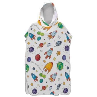 Imagem de Joisal Roupão de mudança de poncho de surfe branco com desenho animado fofo para ponchos de praia tamanho grande para homens toalha de natação com capuz