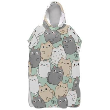 Imagem de Joisal Poncho de surfe para adultos trocador de roupa de praia com capuz toalha de banho leve feminina ponchos com capuz gato fofo verde menta