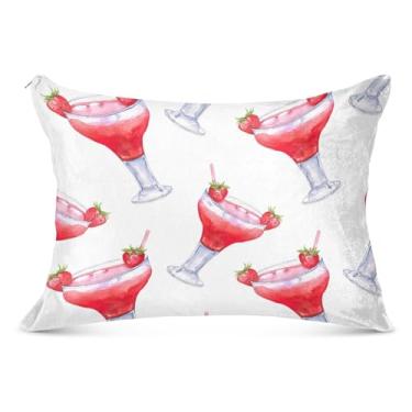 Imagem de Travesseiros de flanela grandes de coquetéis de morango com zíper longo padrão Queen King travesseiro macio para cama, tamanho do corpo, 53 cm x 137 cm