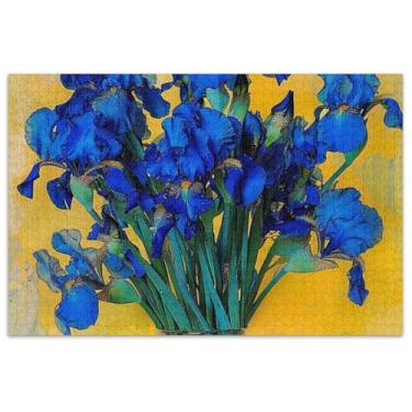 Imagem de Quebra-cabeça de vaso de flores de íris azuis, 1000 peças, adultos, desenhos animados, animais, brinquedos para adultos, presentes para amantes de quebra-cabeças