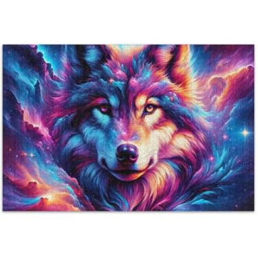 Imagem de Quebra-cabeças de lobo colorido para adultos 1000 peças, presentes engraçados para amantes de quebra-cabeças, presentes masculinos, pintura de decoração de arte exclusiva, 75 x 40 cm