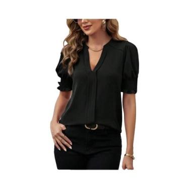 Imagem de Blusa Casual Feminina De Verão Com Decote Em V E Mangas Bufantes, Cami