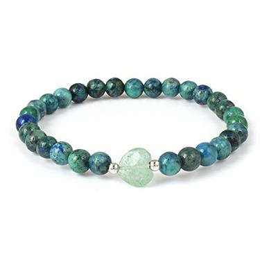 Imagem de Vatslacreations – Pulseira de pedras preciosas naturais e reais com contas elásticas com formato de coração, presente de pedra para aniversário, aniversário e Natal para mulheres (malaquita azurita e