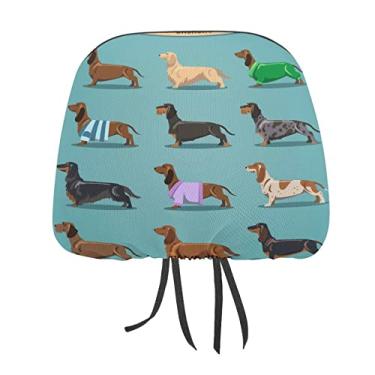 Imagem de Dachshund Dogs sem costura em turquesa 2 peças capas protetoras de encosto de cabeça para assento de carro universal, capa macia para encosto de cabeça de carro, acessórios de decoração para a maioria