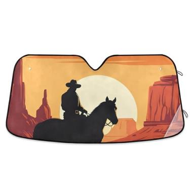 Imagem de Guarda-sol de cavalo caubói laranja deserto para para-brisa de carro bonito dobrável para-brisa frontal para-brisa automotivo impressão animal retrátil S, 134,6 cm x 59,7 cm