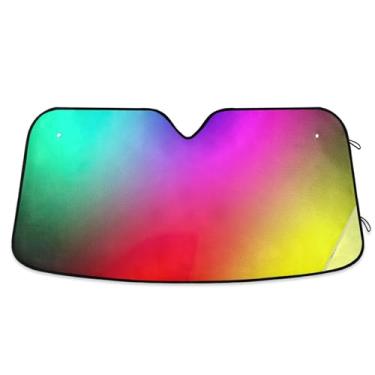 Imagem de Guarda-sol personalizado arco-íris cores brilhantes vermelho azul carro para para-brisa bonito universal dobrável auto carro sombra para para-brisa dianteiro impressão animal L, 144.8 cm x 80.0 cm