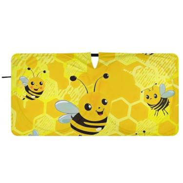 Imagem de Guarda-sol personalizado de abelhas de favo de mel amarelo para para-brisa de carro engraçado dobrável sombra de carro para para-brisa dianteiro estampa animal, 81 cm x 157 cm