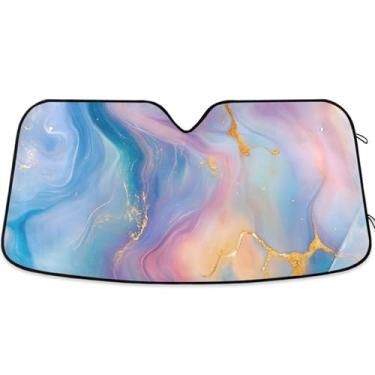 Imagem de Guarda-sol psicodélico de mármore moderno para para-brisa de carro engraçado personalizado dobrável acessórios de carro persianas para-brisa frontal L, 144,8 cm x 80 cm