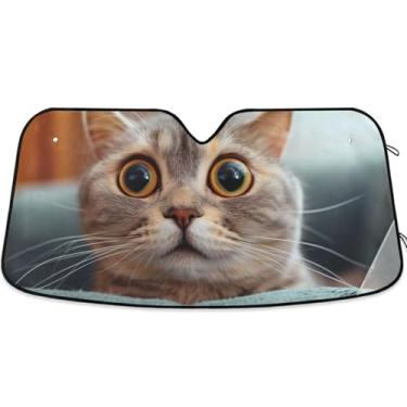 Imagem de Guarda-sol de carro personalizado com estampa de gatinho engraçado para para-brisa persianas dobráveis de carro de caminhão para janelas dianteiras retrátil automotivo M, 139,7 cm x 70,1 cm