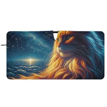 Imagem de Guarda-sol de carro personalizado fofo gato espacial para para-brisa dobrável pára-brisas automotivo animal floral, 81 cm x 157 cm