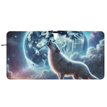 Imagem de Guarda-sol lobo uivando lua noite carro para para-brisa dobrável caminhão carro janela persianas guarda-chuva para-brisa frontal, 76.2 cm x 149.9 cm