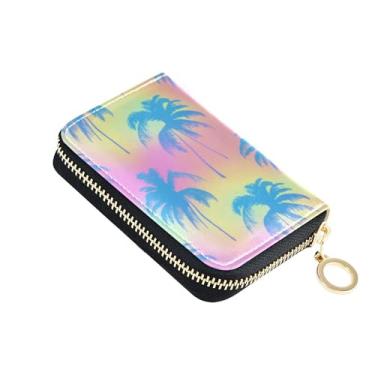 Imagem de Carteira feminina com porta-cartões com bloqueio de RFID, zíper ao redor de couro com zíper, porta-chaves, palmeiras, sonhador, gradiente pastel