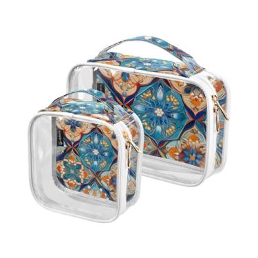 Imagem de GAIGEO Bolsa transparente de viagem rosa com pássaros e rosas, bolsa de higiene pessoal, bolsas de acessórios de viagem, pacote com 2, Mosaico colorido estilo abstrato - 3, one size