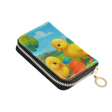 Imagem de Carteira feminina amarela de pato com zíper e bloqueio de RFID, carteira de cartão de crédito, linda bolsa de troca de moedas de couro com zíper