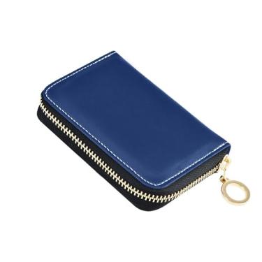 Imagem de Carteira feminina de couro com zíper com bloqueio de RFID, carteira de cartão de crédito fofa safira azul marinho com zíper e porta-cartões e dinheiro