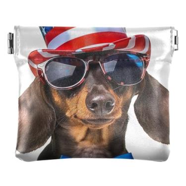 Imagem de Bolsa feminina de couro personalizada com buldogue francês em aquarela para troca de moedas, bolsa para cartão, Chapéu americano Dachshund Dog, one size, Minimalista moderno