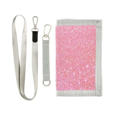 Imagem de Carteira feminina de bolinhas pretas e brancas para meninas, carteira infantil de nylon com cordão e chaveiro, Glitter rosa, one size