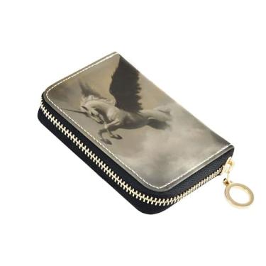 Imagem de Carteira feminina com suporte de cartão com bloqueio de RFID, carteira pequena para dinheiro de viagem com bolso para moedas, estampa de Pegasus branca majestosa