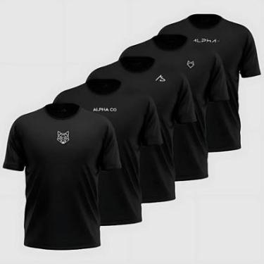 Imagem de Kit 5 Camisetas Dry All Black Alpha Co-Masculino