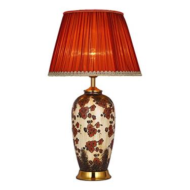 Imagem de Abajur de mesa grande de cerâmica, 72 cm, estilo retrô americano, vermelho, com cúpula de tecido plissado, ideal para decoração de quarto, sala de estar, escritório, mesa de cabeceira e casa