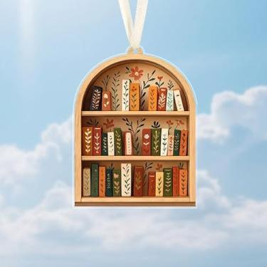 Imagem de Ornamentos para pendurar em acrílico do Dia Mundial e dos Direitos Autorais, design de mini estante, adequado para escola, chaveiro, parede de quarto, decoração interna de carro