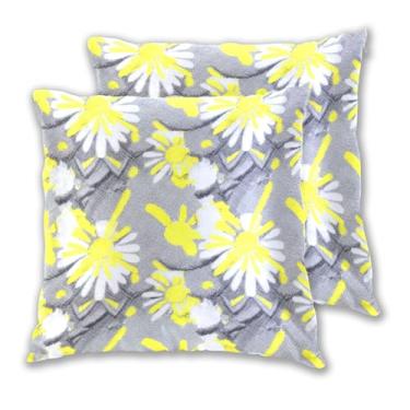 Imagem de Joitme Conjunto de 2 capas de almofada de sofá fofas com margarida amarela, cinza, branco, decoração de quarto, 50 x 50 cm, 2 peças