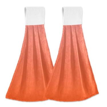 Imagem de Joitme Toalhas de mão para pendurar gradiente rosa coral laranja vermelho com laço, pacote com 2, toalhas de prato de cozinha macias ultra absorventes com fita mágica para forno e decoração de casa