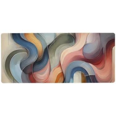 Imagem de Mouse pad Flowing Curves bege antiderrapante, mouse pad grande, 89,9 x 39,9 cm, superfície lisa para controle de precisão