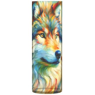 Imagem de Vaso de flores cilíndrico colorido de cachorro fofo para mesa, vaso redondo de plástico personalizado, decoração de casa, sala de estar, 30 cm x 9,9 cm