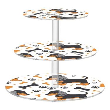 Imagem de Dachshund preto laranja 3 camadas suporte de cupcake para festa copo bolo torre exibição bonito mesa sobremesa suporte decoração festa chá aniversário engraçado