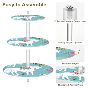 Imagem de White Horses Suporte de cupcake floral turquesa para festa de chá com 3 níveis de exibição de torre de cupcake personalizada para mesa de aniversário, suporte de sobremesa, decoração de festa de chá