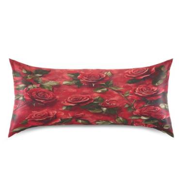 Imagem de Blueangle Fronha de cetim refrescante para cabelo e pele, capa de almofada de rosas, tamanho king 50,8 x 101,6 cm com fecho de envelope (416)