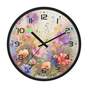Imagem de SEHANY Herb Wildflower Relógio de parede silencioso sem tique-taque relógio redondo operado por bateria 30 cm controle de som luz noturna relógios de parede para sala de estar, cozinha, quarto