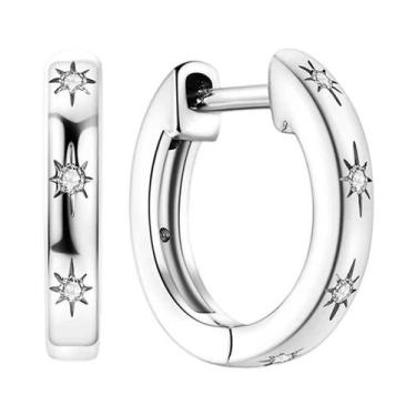 Imagem de Brincos De Argola Com Estrela E Lua Em Prata Esterlina 925 Para Mulher