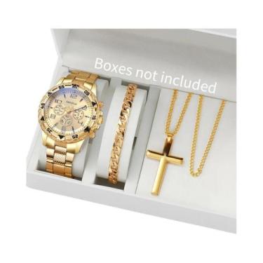 Imagem de Conjunto De Relógio De Quartzo Luxuoso Masculino Com Grande Mostrador 