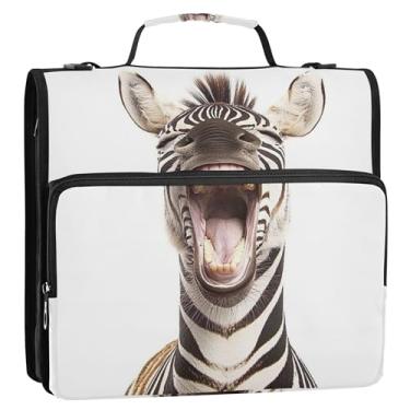 Imagem de Fichários de 3,8 cm, 3 anéis, hilariante, zebra, boca aberta, zíper e alça de ombro, pasta de portfólio de armazenamento de documentos escolares com alça