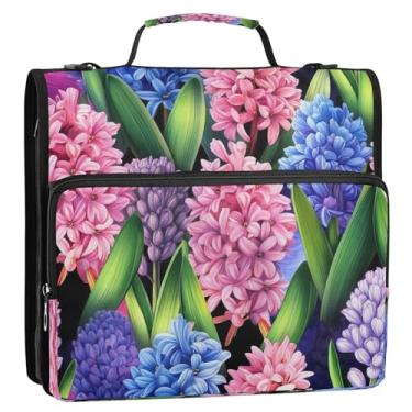 Imagem de Bolsa para fichário de flores em aquarela rosa com zíper com alça, organizador de fichário de 3 anéis com vários bolsos para documentos de escritório escolar